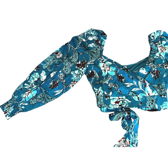 Band of the Free Sybille Teal Floral Crossover Crop Top Sz Small Womens Deep Tea - Picture 10 of 13